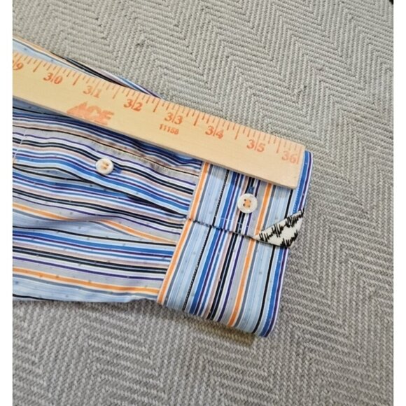 Brandolini Dress Shirt Men's XXL Blue Orange Stripe Long Sleeve Textured EUC - Picture 14 of 16